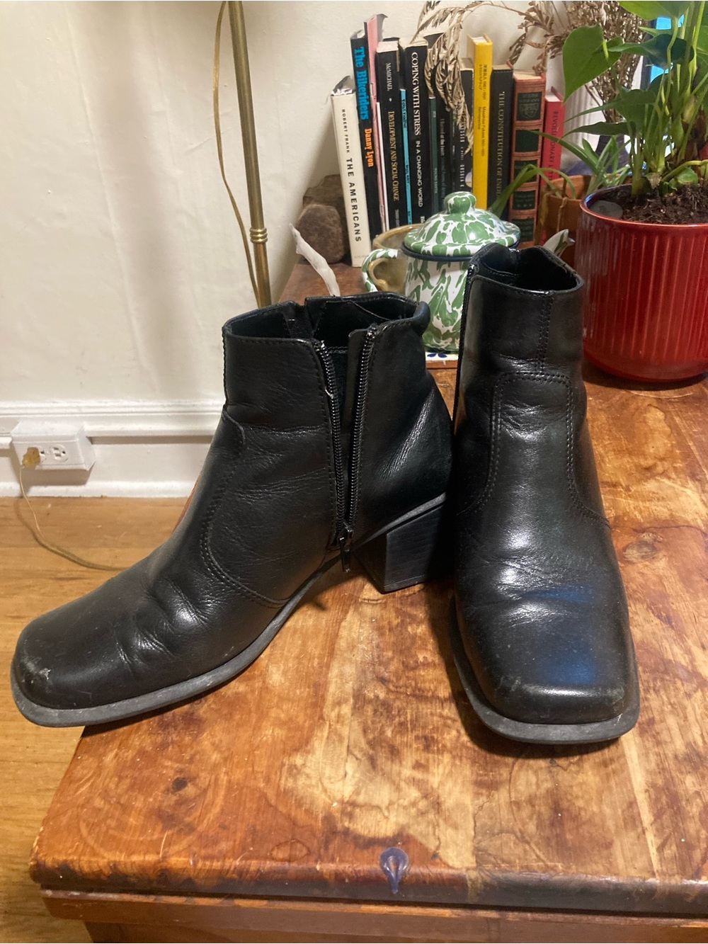 Vintage Black Leather Ankle Boots